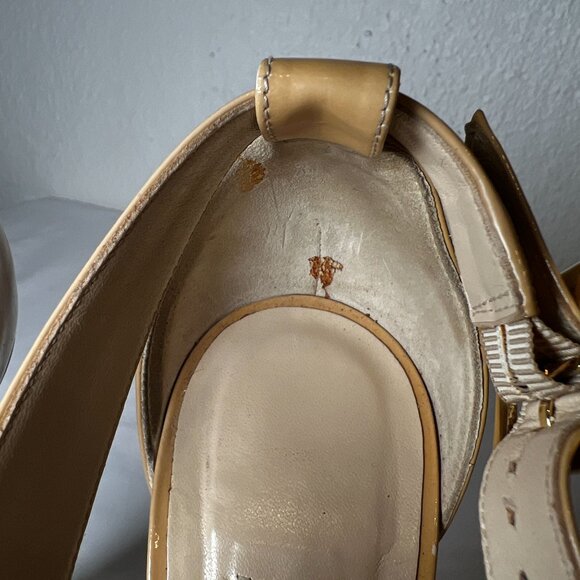 Jimmy Choo Fiery Patent Platform Ankle Strap Heel Sandals Beige EU 38 US 8 Luxe - Picture 11 of 16